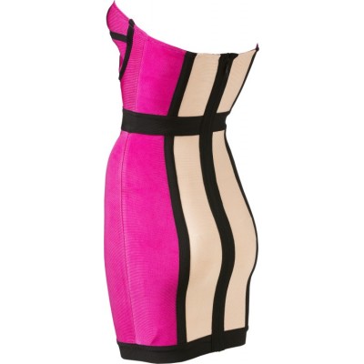 'Arriana' colorblock roze strapless bandage jurk